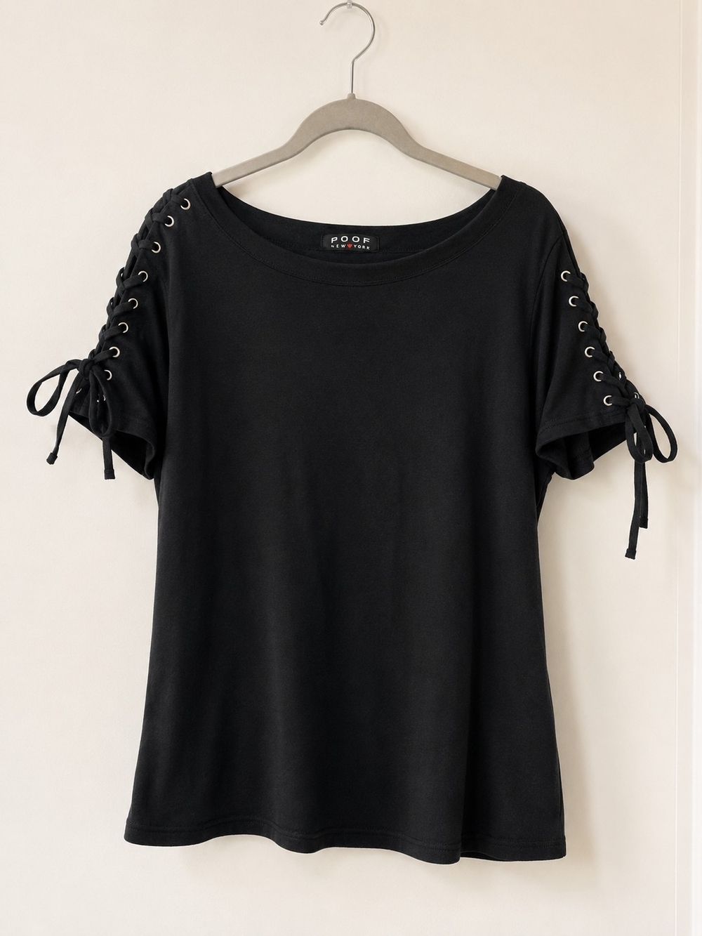 Poof Black Lace-Up Sleeve Top – Size Medium
